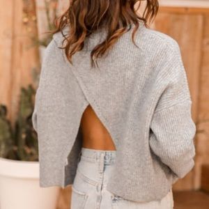 lulus mock neck grey cropped backless sweater xs